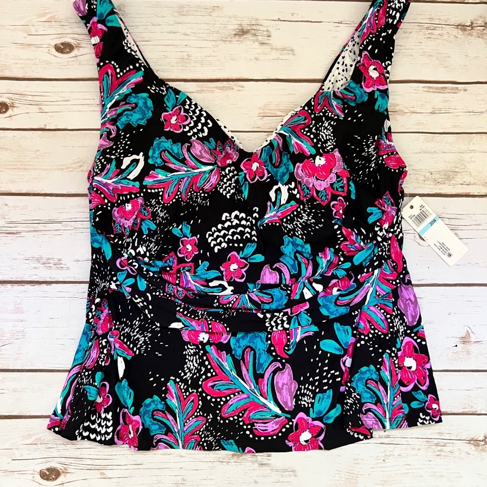 Anne Cole Tankini Top Multicolor Tropical Floral V-Neck Plus Size 20W